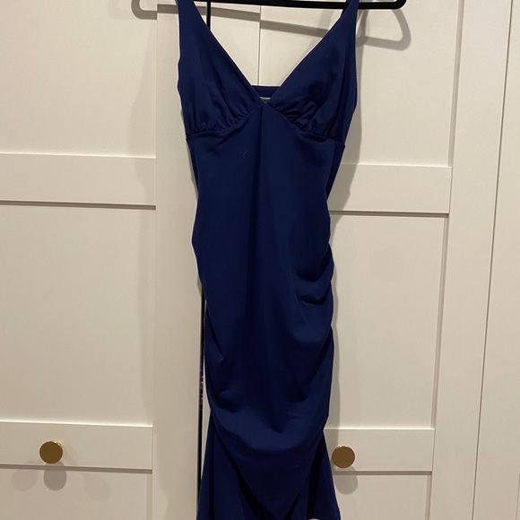 Navy Rouched Bodycon Dress - Picture 2 of 4